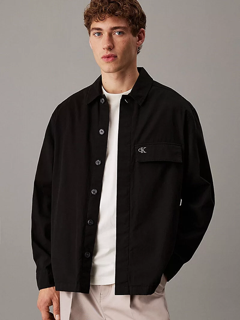 Calvin Klein Erkek Pamuklu Siyah Overshirt Gömlek