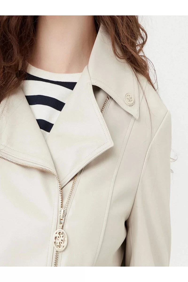 Guess CLEMENCE PU LEATHER JACKET Kadın Krem Ceket W5RL22WE480-F1O8