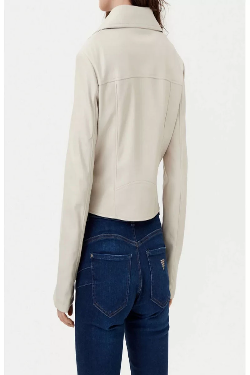 Guess CLEMENCE PU LEATHER JACKET Kadın Krem Ceket W5RL22WE480-F1O8