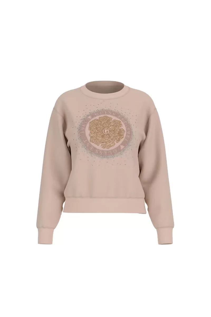 Guess CN PEONY LOGO FLEECE Kadın Bej Sweatshirt W5RQ05K7EX1-G1DP