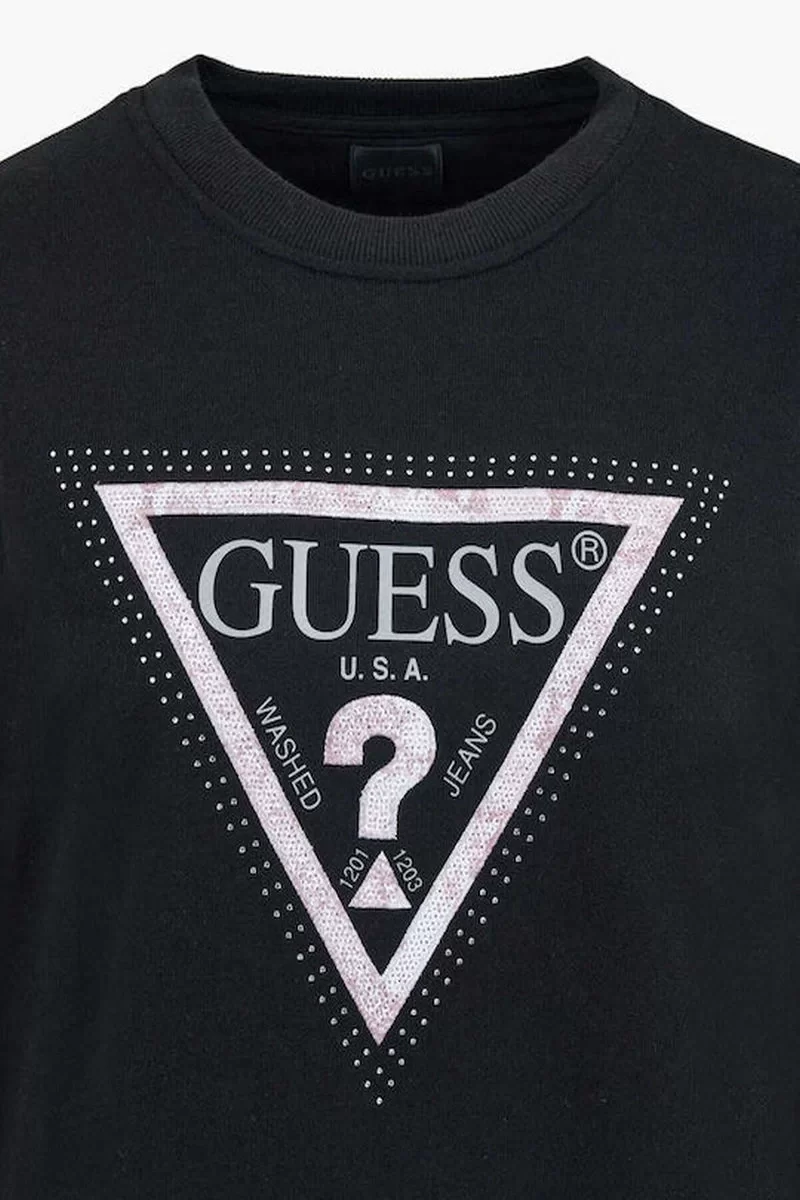Guess CN PYTHON TRIANGLE LOGO FLECEE Kadın Siyah Sweatshirt W5RQ09K8802-JBLK