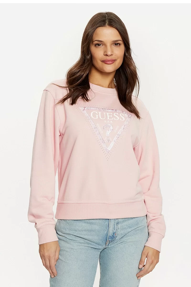 Guess CN PYTHON TRIANGLE LOGO FLECEE Kadın Pembe Sweatshirt W5RQ09K8802-A61L