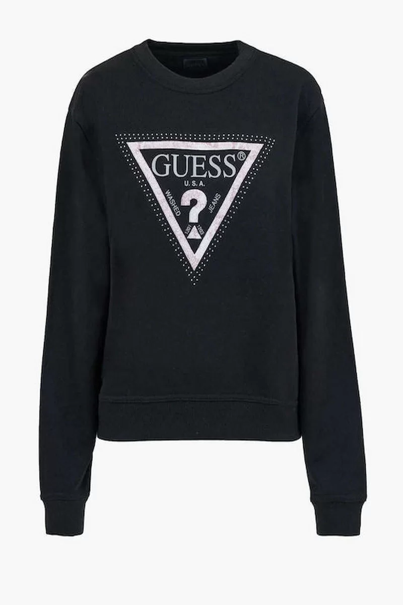 Guess CN PYTHON TRIANGLE LOGO FLECEE Kadın Siyah Sweatshirt W5RQ09K8802-JBLK