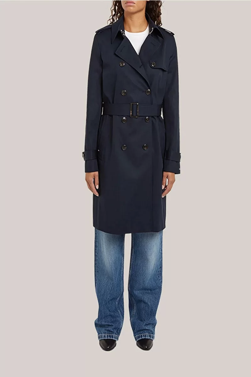 Tommy Hilfiger COTTON DB SLIM FIT TRENCH Kadın lacivert Trençkot WW0WW42133DW5