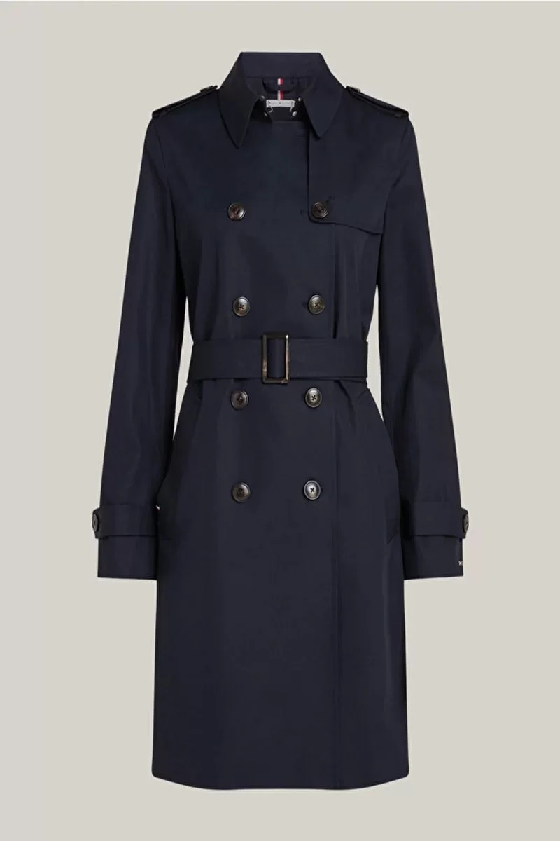 Tommy Hilfiger COTTON DB SLIM FIT TRENCH Kadın lacivert Trençkot WW0WW42133DW5