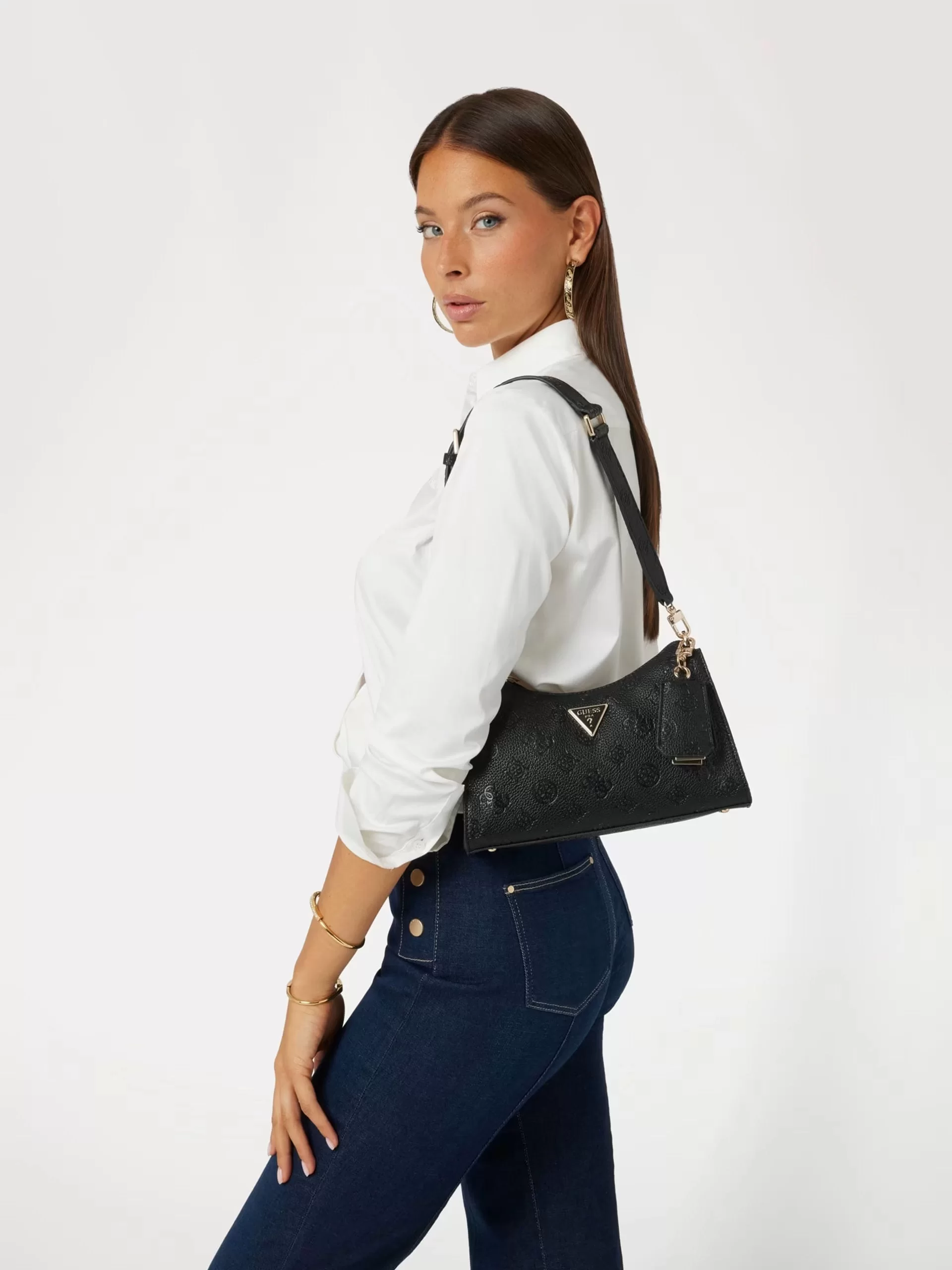 Guess Cresıdıa Top Zıp Shoulder Bag Kadın Siyah Omuz Çantası HWPG9349180-BLA
