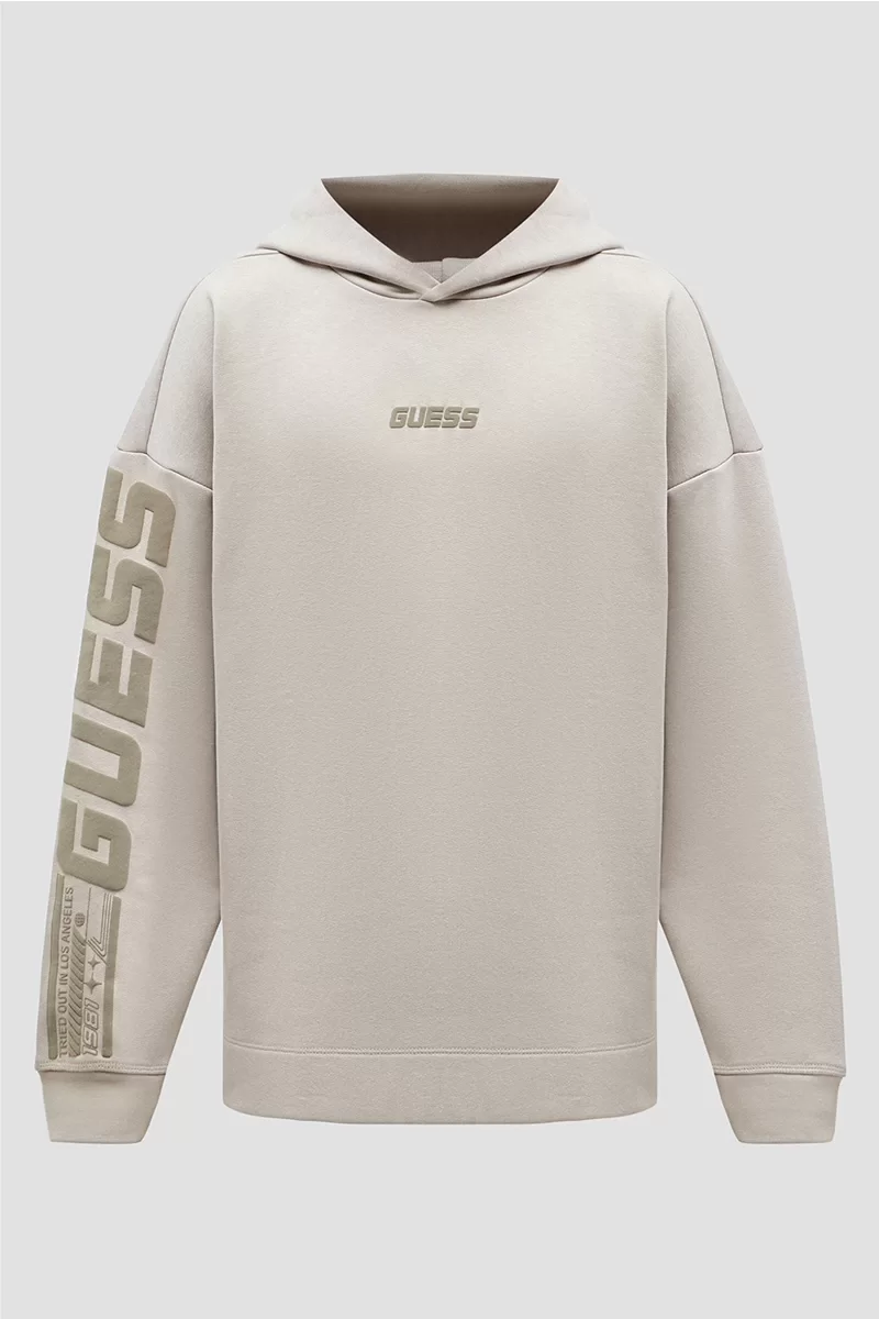 Guess Dalım Over Hooded Sweatshırt Erkek Krem Sweatshirt Z4BQ03K9V31-G1CA