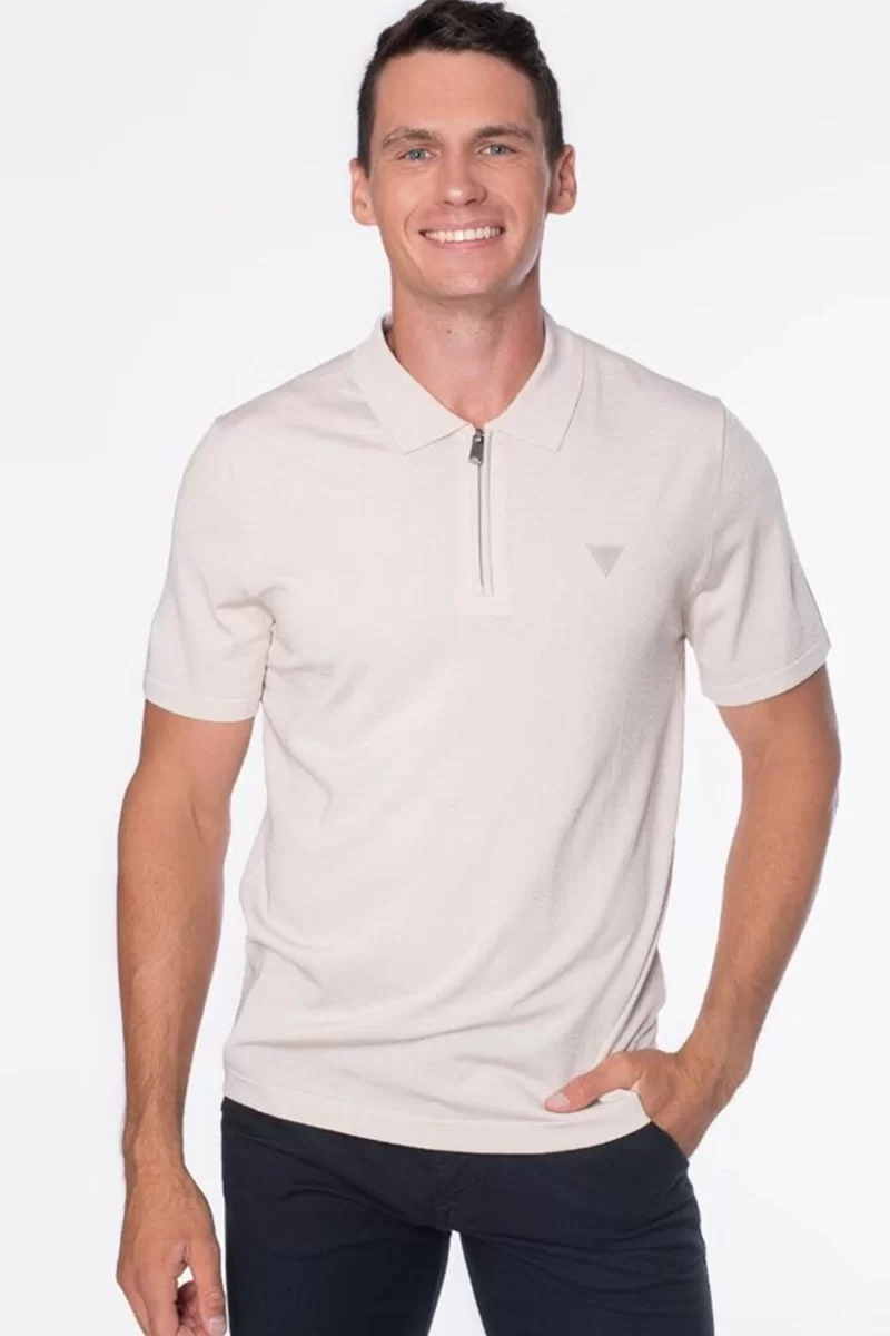Guess DANE TECH SS POLO SWTR Erkek Krem T-shirt M4YR00Z3DM0-G1I6