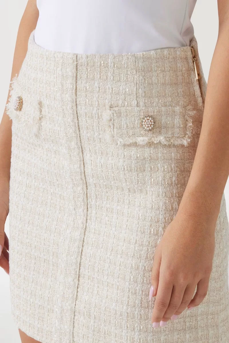 Guess DAPHNEE MINI FLAP SKIRT Kadın Krem Etek W5RD63WGW82-F0DP