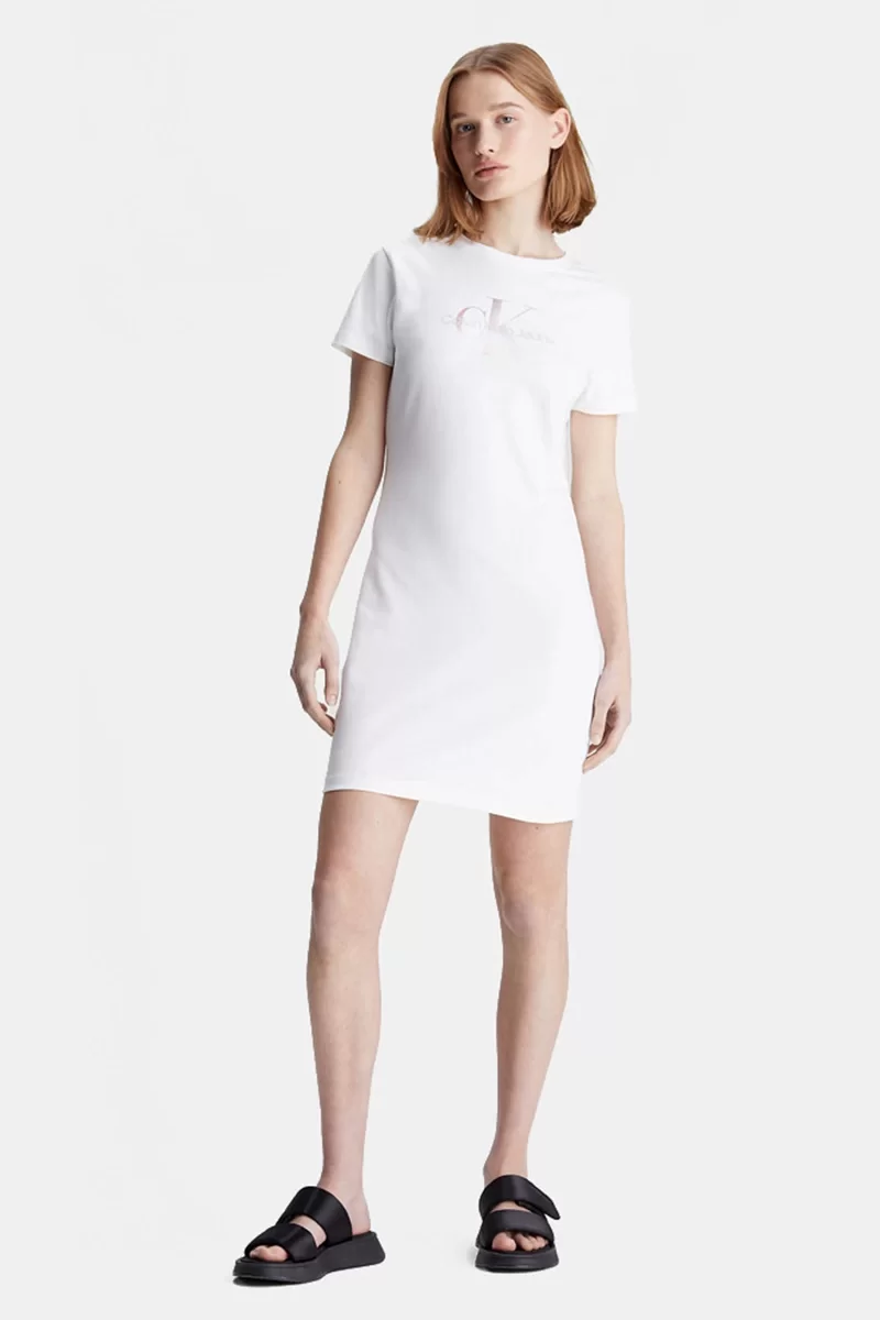 Calvin Klein DIFFUSED MONOLOGO DRESS Kadın Beyaz Elbise J20J223056-YAF