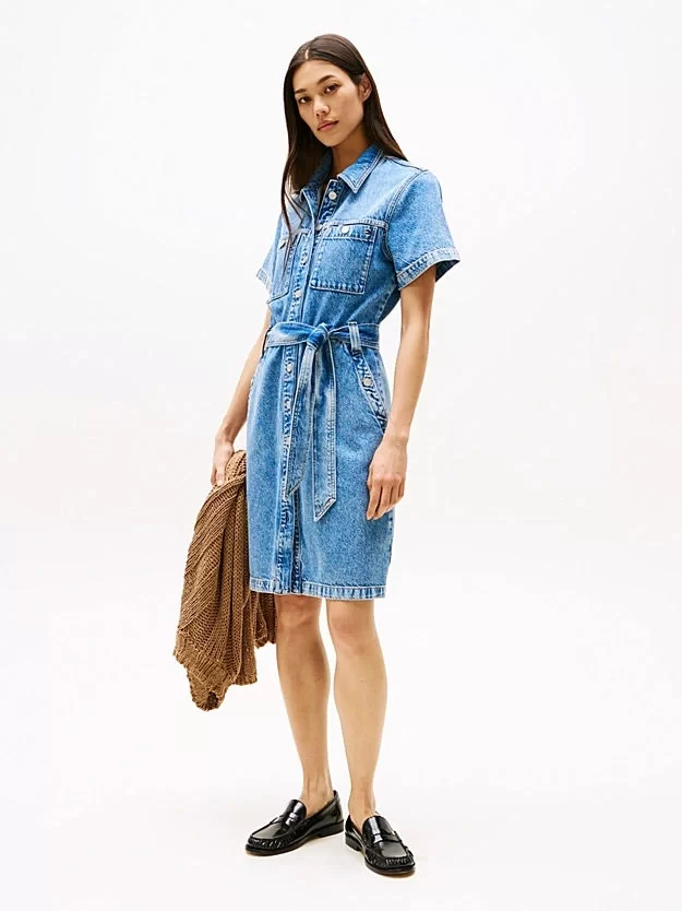 Tommy Hilfiger DNM SS KNEE BELTED DRESS ALI Kadın  Elbise WW0WW443801A8
