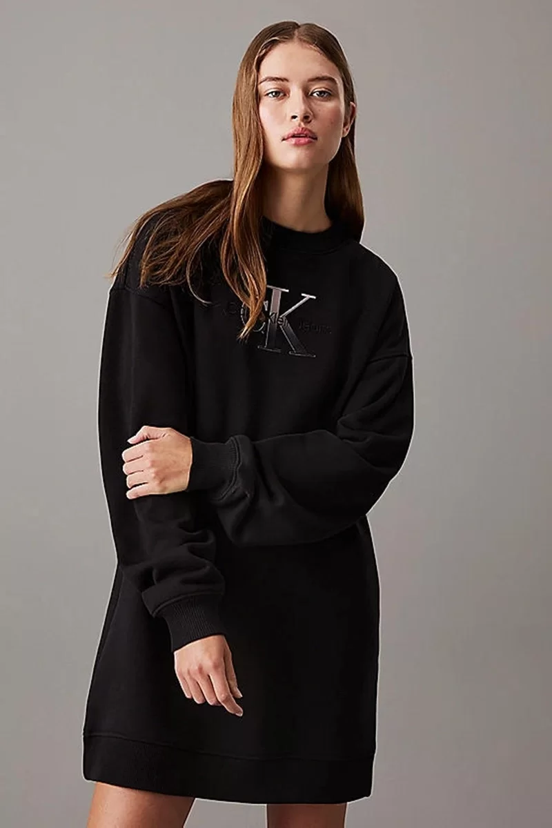 CK Jeans EMBROIDERED MONOLOGO CREW DRESS Kadın  Elbise J20J224834-BEH
