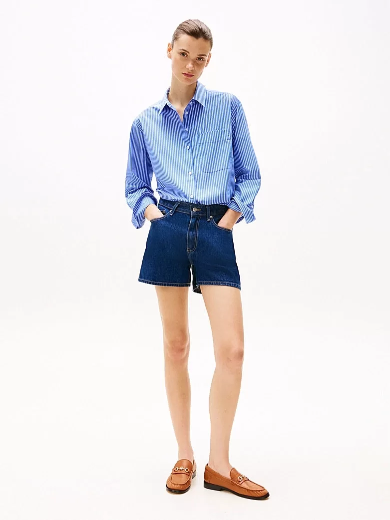Tommy Hilfiger Kadın Açık Mavi Rahat Kesim Poplin Gömlek
