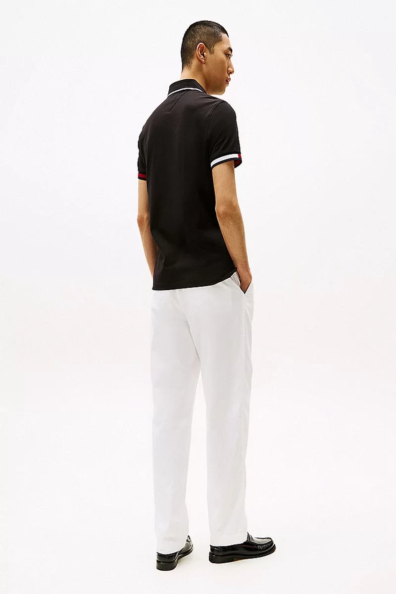 Tommy Hilfiger FLAG CUFF SLIM FIT POLO Erkek siyah T-shirt MW0MW38458BDS