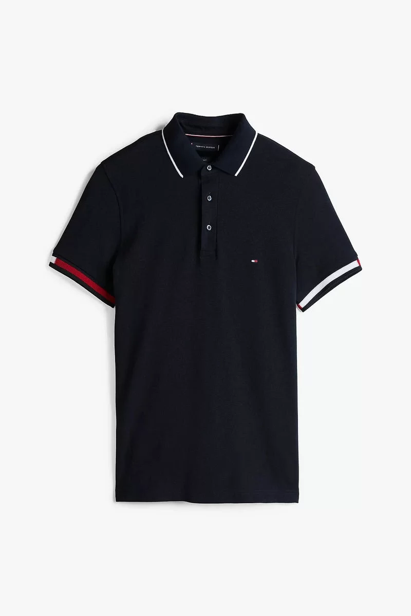 Tommy Hilfiger FLAG CUFF SLIM FIT POLO Erkek lacivert T-shirt MW0MW38458DW5