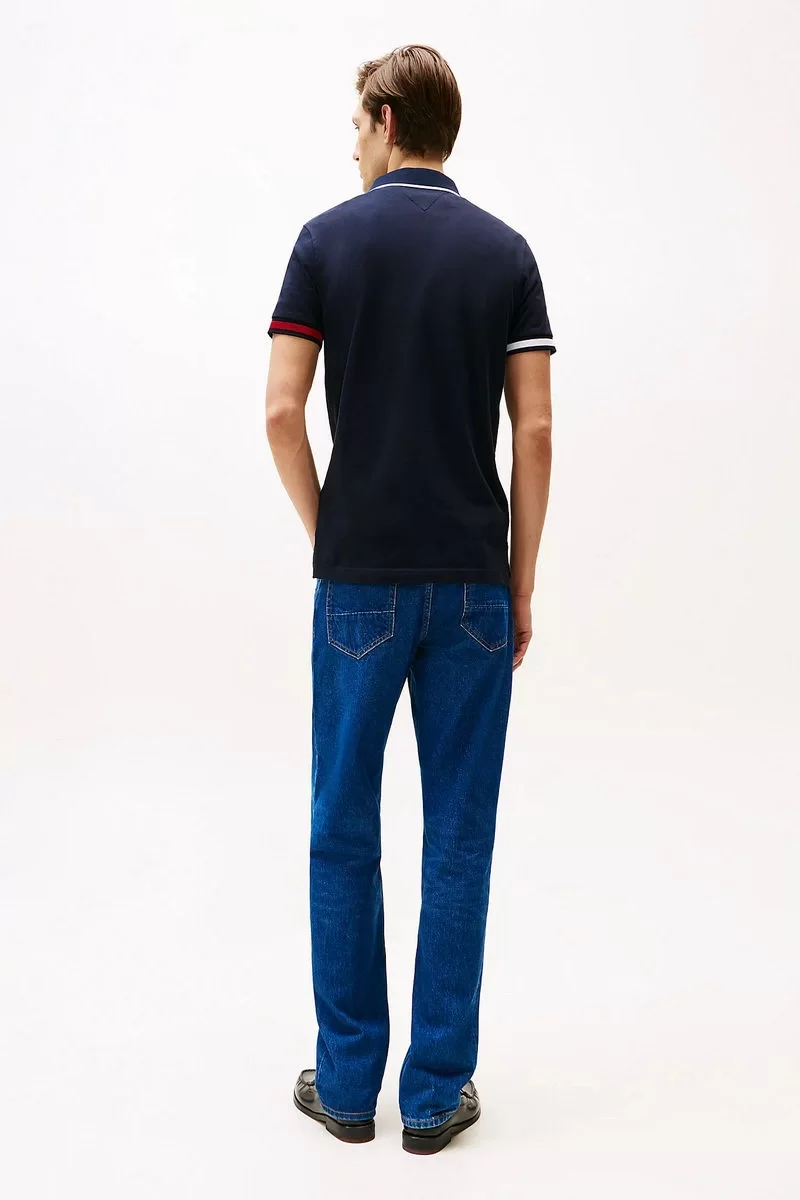 Tommy Hilfiger FLAG CUFF SLIM FIT POLO Erkek lacivert T-shirt MW0MW38458DW5