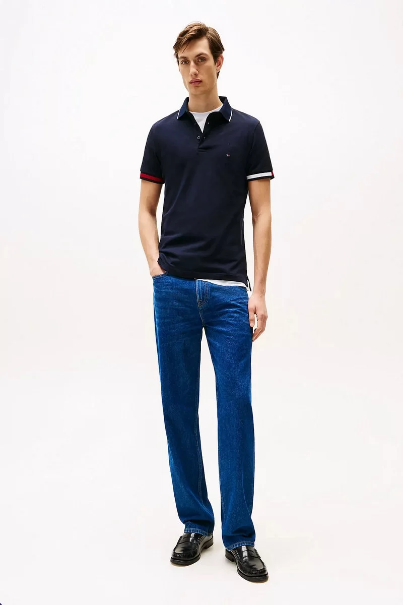 Tommy Hilfiger FLAG CUFF SLIM FIT POLO Erkek lacivert T-shirt MW0MW38458DW5