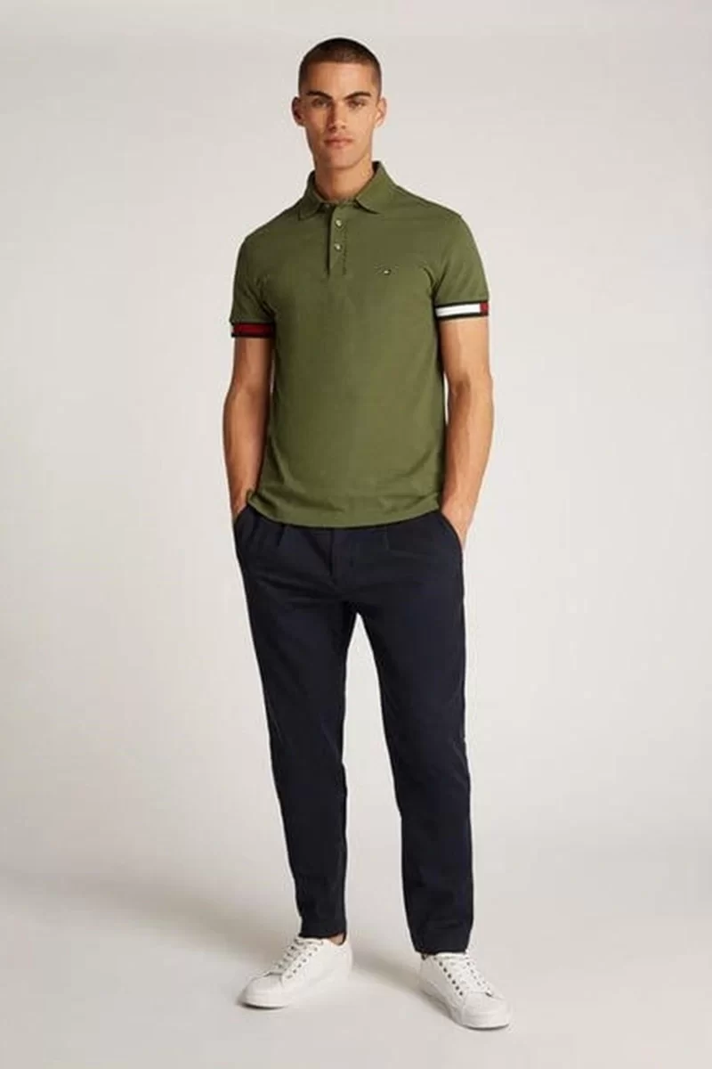 Tommy Hilfiger FLAG CUFF SLIM POLO Erkek haki T-shirt MW0MW37518RBN