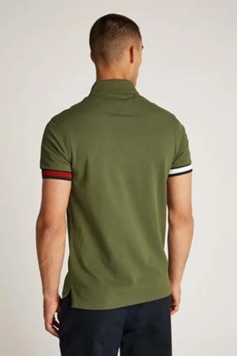 Tommy Hilfiger FLAG CUFF SLIM POLO Erkek haki T-shirt MW0MW37518RBN