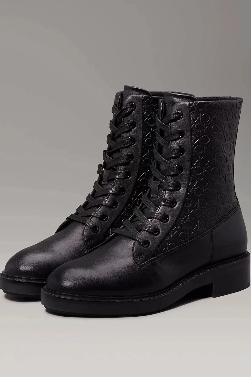 Calvin Klein FLAT COMBAT BOOT MONO MIX Kadın SİYAH Bot HW0HW02194-BEH