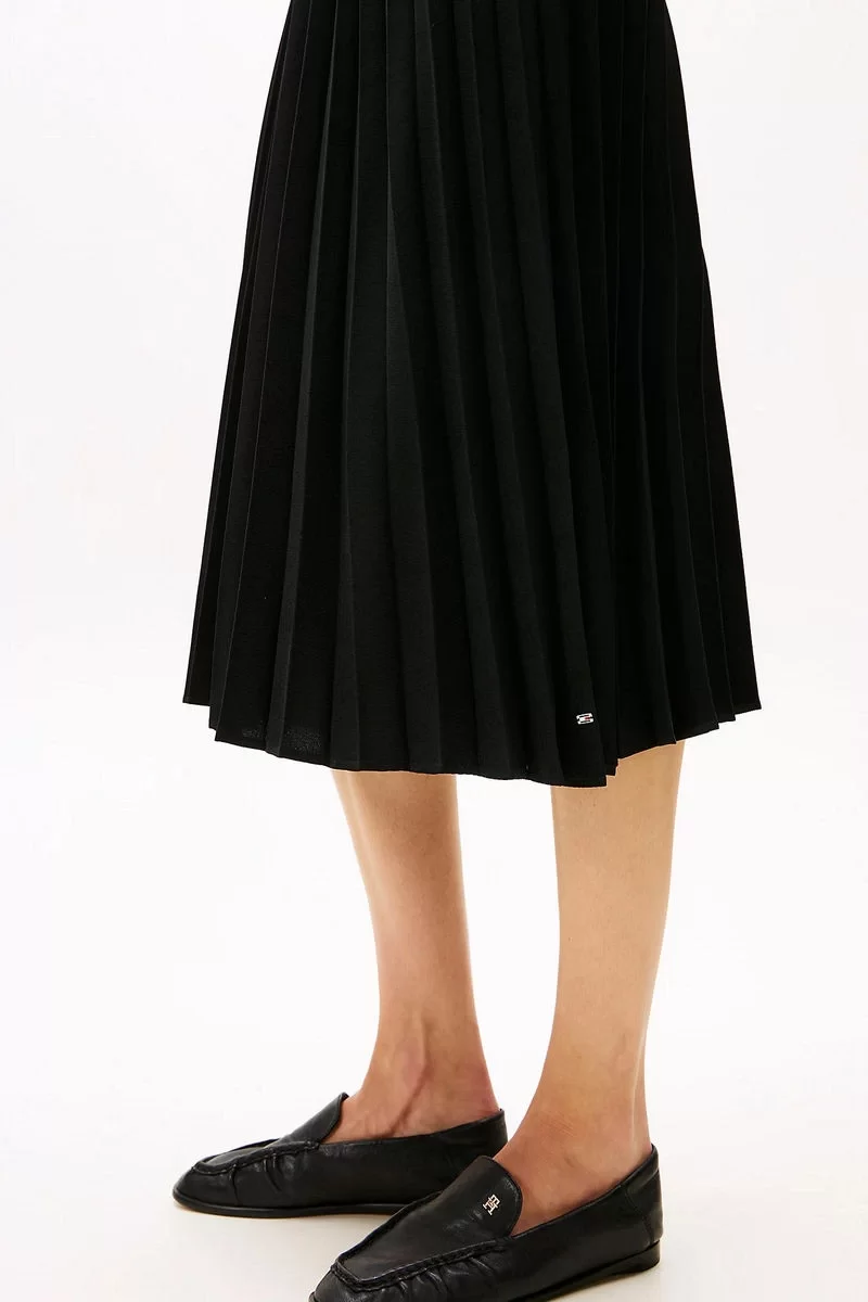 Tommy Hilfiger FLUID PLEATED PULL ON MIDI SKIRT Kadın Siyah Etek WW0WW43886BDS