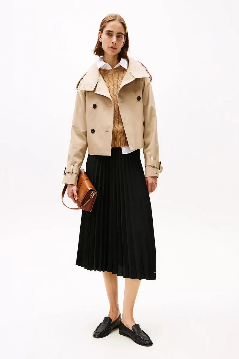 Tommy Hilfiger FLUID PLEATED PULL ON MIDI SKIRT Kadın Siyah Etek WW0WW43886BDS