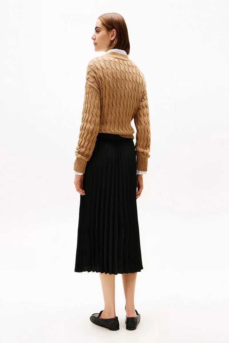 Tommy Hilfiger FLUID PLEATED PULL ON MIDI SKIRT Kadın Siyah Etek WW0WW43886BDS