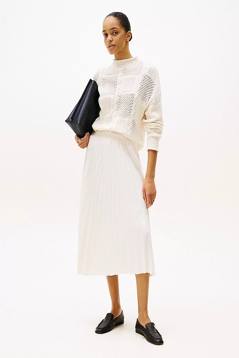 Tommy Hilfiger FLUID PLEATED PULL ON MIDI SKIRT Kadın Beyaz Etek WW0WW43886Z00