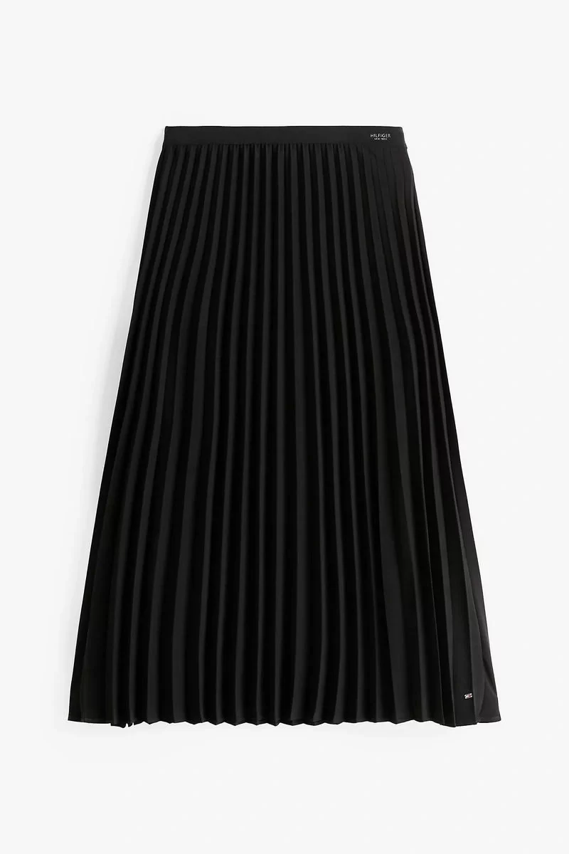 Tommy Hilfiger FLUID PLEATED PULL ON MIDI SKIRT Kadın Siyah Etek WW0WW43886BDS