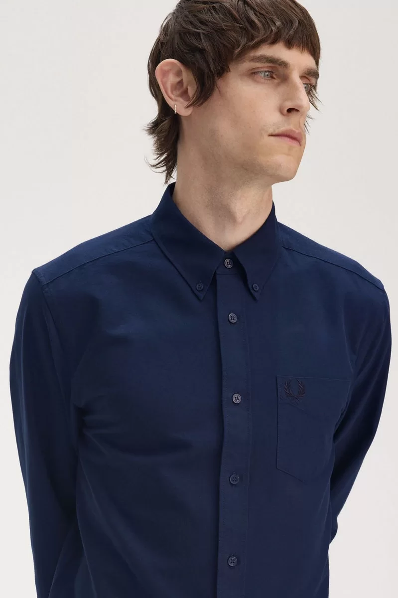 Fred Perry Erkek Lacivert Logolu Oxford Gömlek M5516-X86