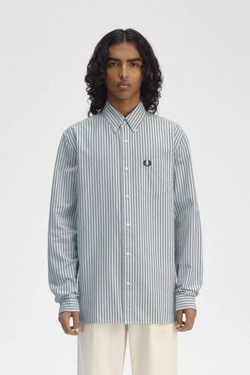 Fred Perry Erkek Mavi Çizgili Oxford Gömlek