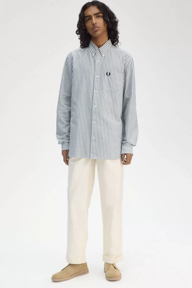 Fred Perry Erkek Mavi Çizgili Oxford Gömlek