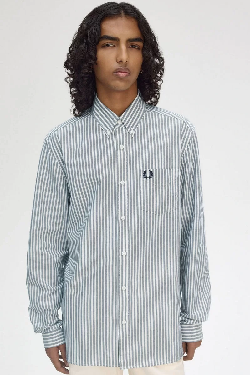 Fred Perry Erkek Mavi Çizgili Oxford Gömlek
