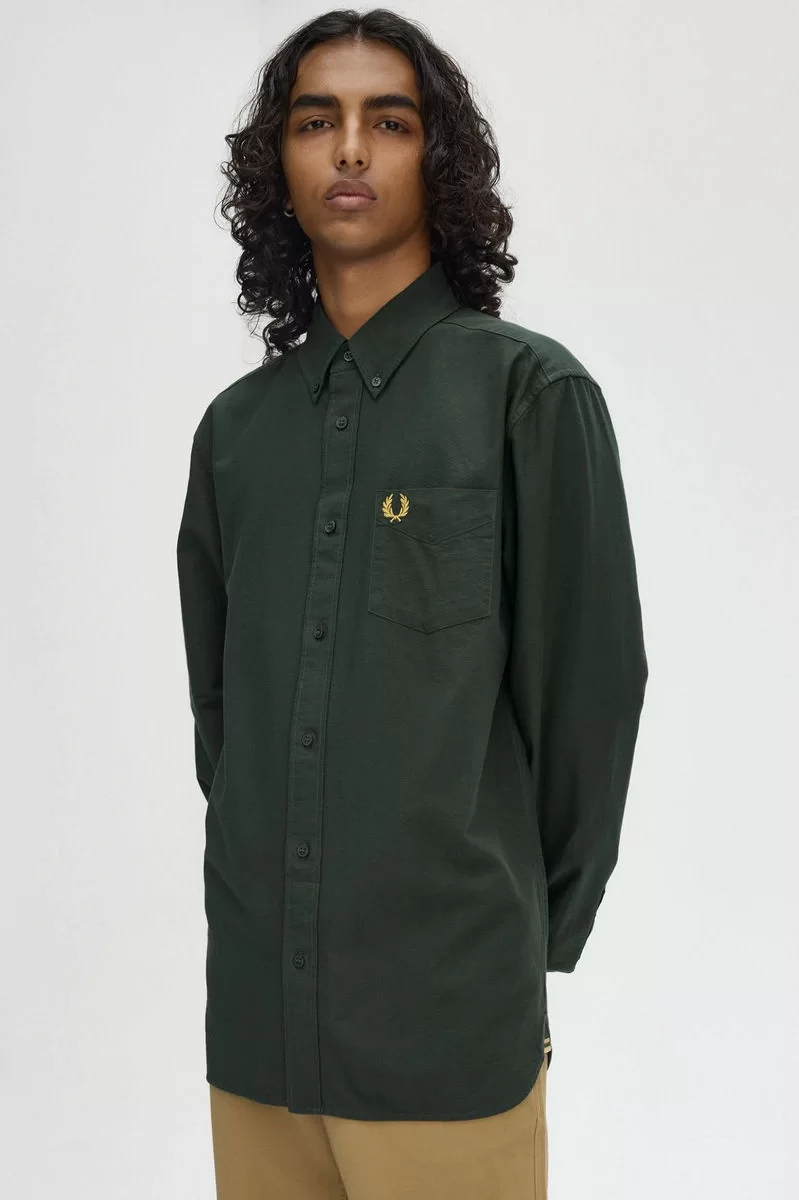 Fred Perry Erkek Yeşil Logolu Oxford Gömlek M5516-X89