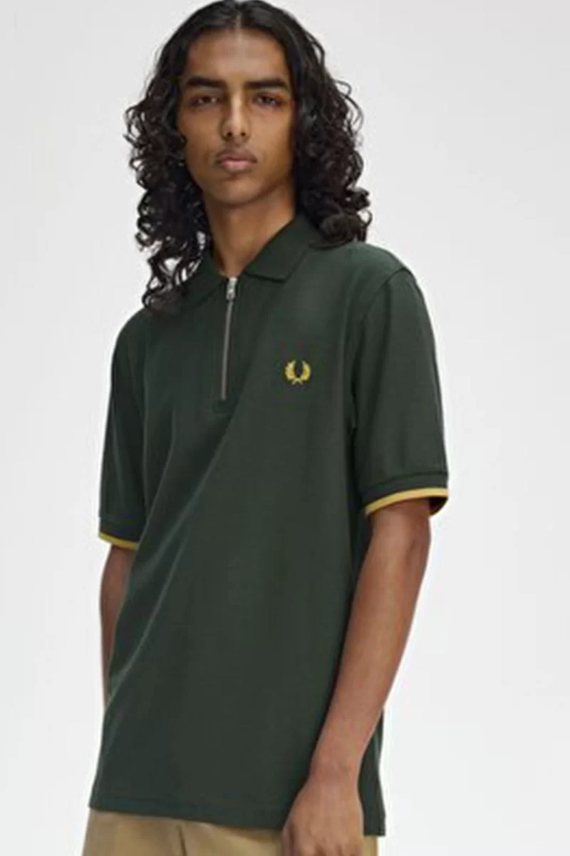 Fred Perry CREPE PIQUE ZIP NECK SHIRT Erkek  T-shirt M9886-X89