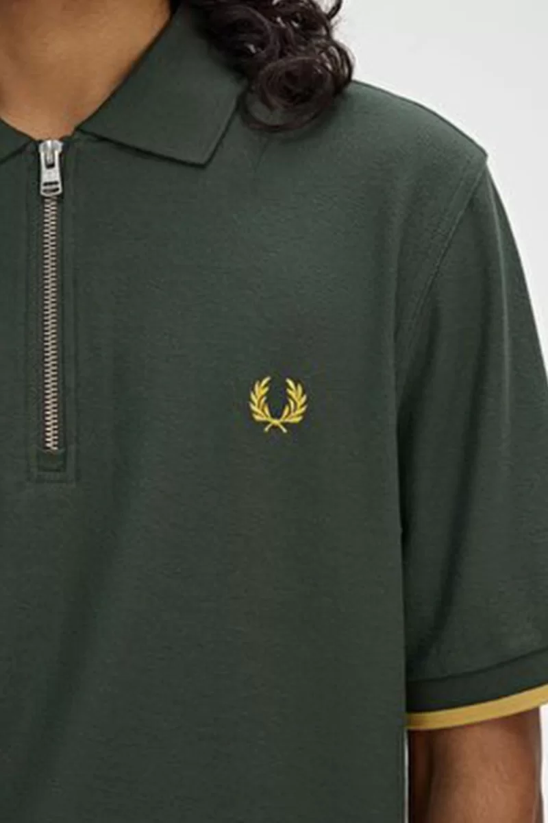 Fred Perry CREPE PIQUE ZIP NECK SHIRT Erkek  T-shirt M9886-X89