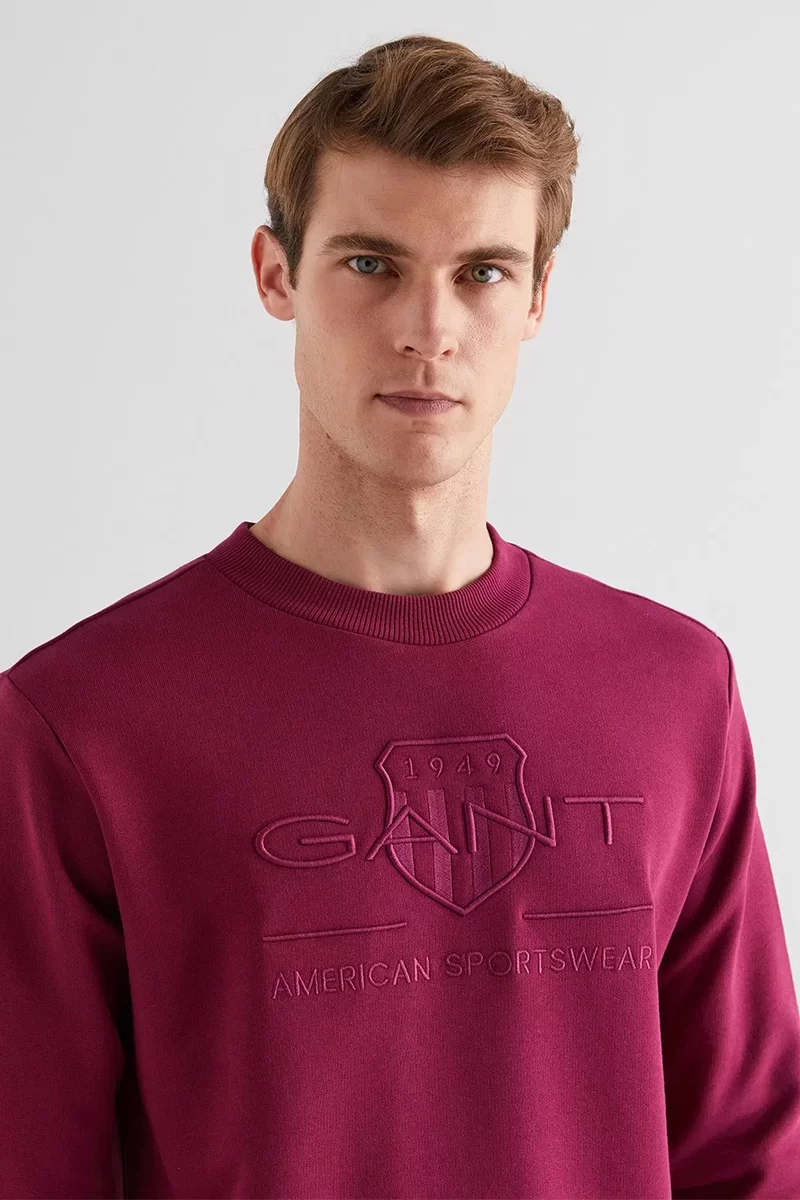 Gant Erkek Bordo Regular Fit Bisiklet Yaka Logolu Sweatshirt