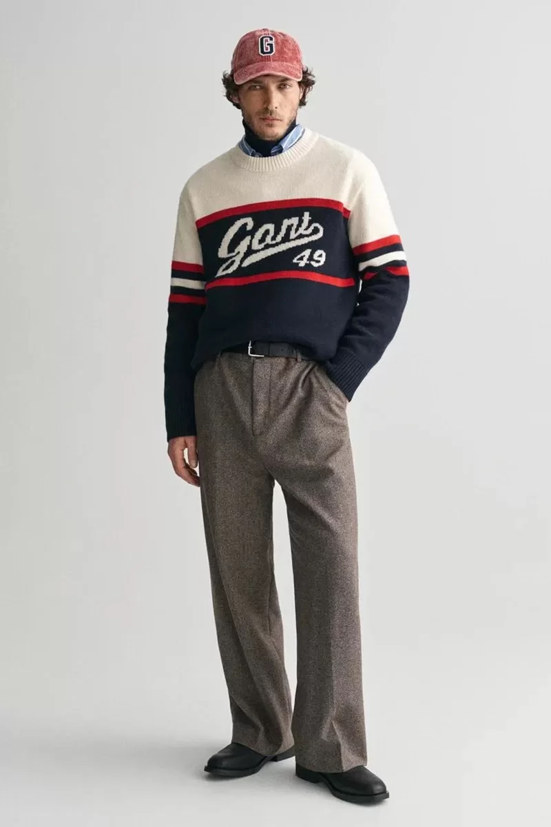 Gant Erkek Lacivert Relaxed Fit Bisiklet Yaka Logolu Kazak