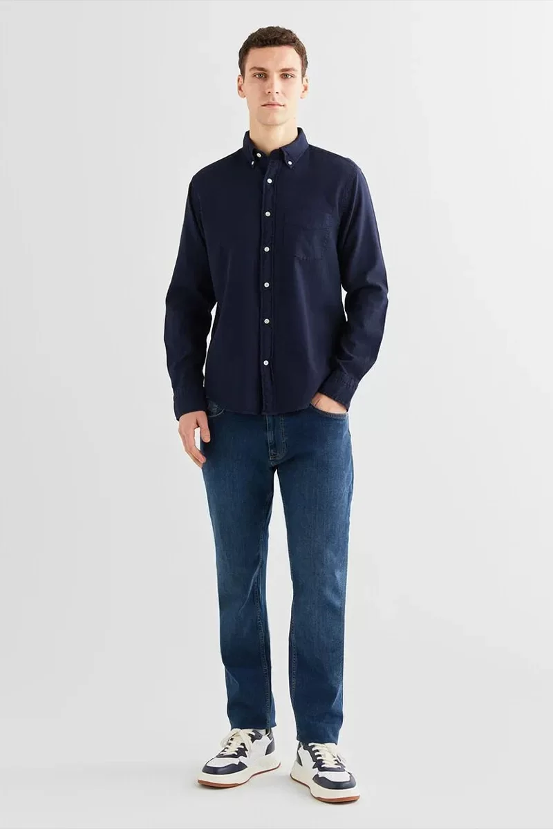 Gant Erkek Lacivert Regular Fit Düğmeli Yaka Gömlek