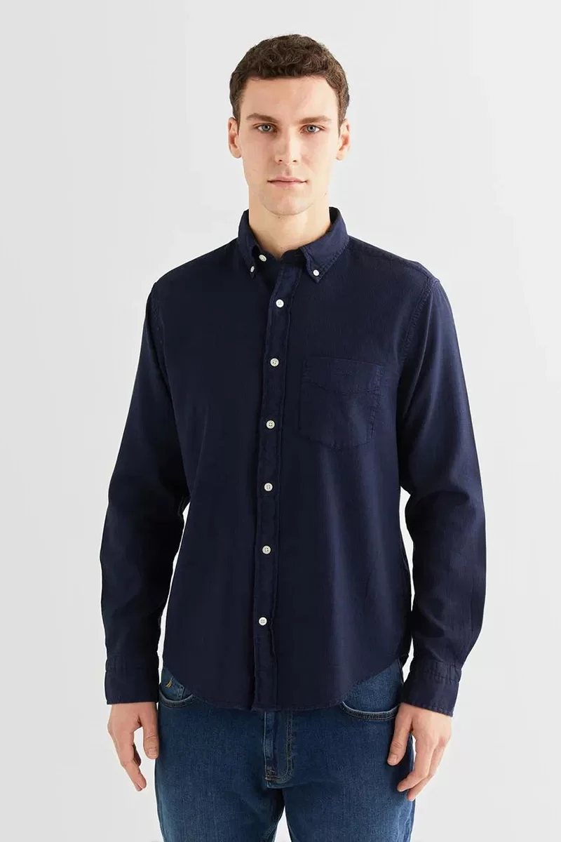Gant Erkek Lacivert Regular Fit Düğmeli Yaka Gömlek