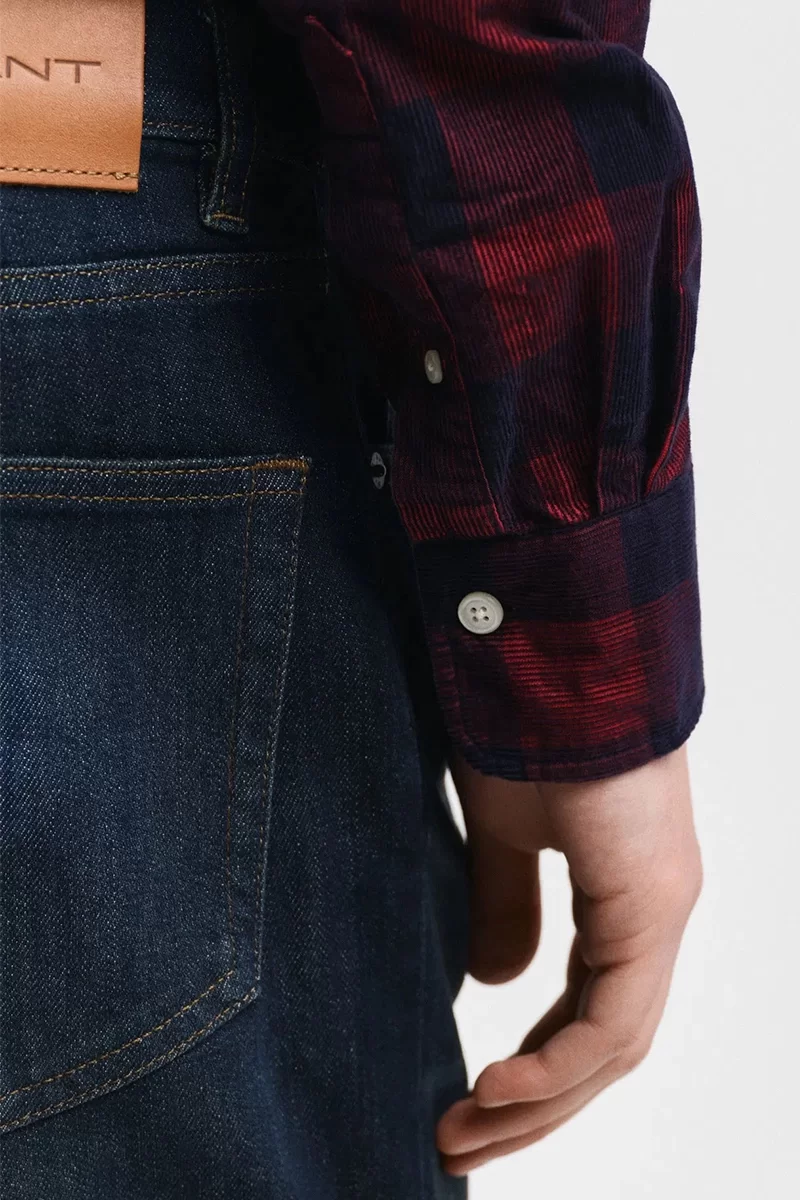 Gant Erkek  Kırmızı Regular Fit Düğmeli Yaka Kareli Gömlek