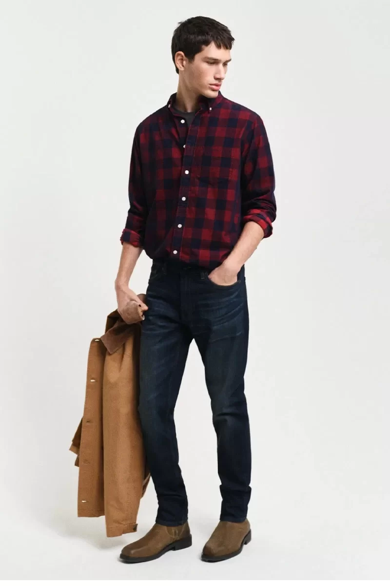 Gant Erkek  Kırmızı Regular Fit Düğmeli Yaka Kareli Gömlek