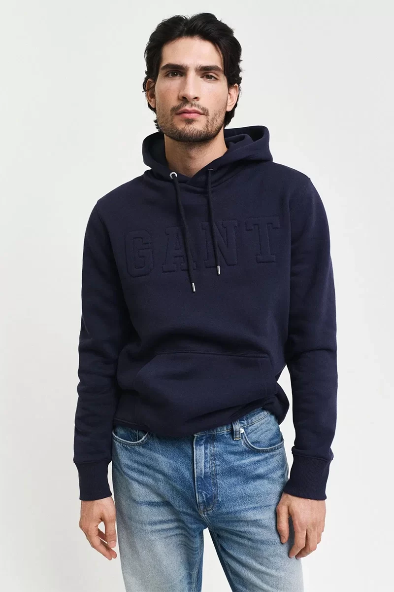 Gant Erkek Lacivert Regular Fit Kapüşonlu Sweatshirt