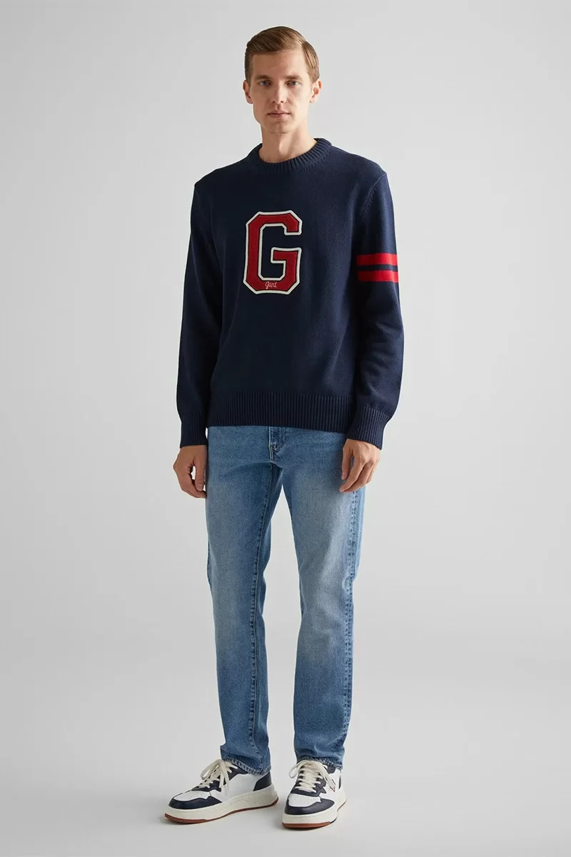 Gant Erkek Lacivert Relaxed Fit Kazak