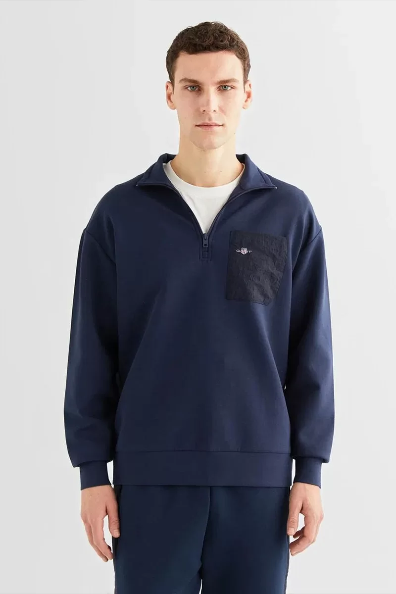 Gant WOVEN POCKET HALF ZIP SWEATSHIRT Erkek Lacivert Sweatshirt 2524340T.410