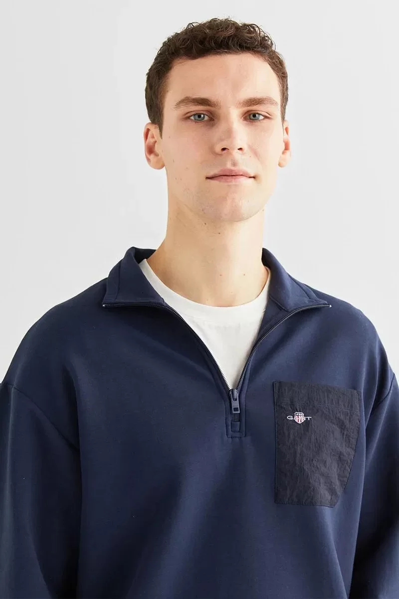 Gant WOVEN POCKET HALF ZIP SWEATSHIRT Erkek Lacivert Sweatshirt 2524340T.410