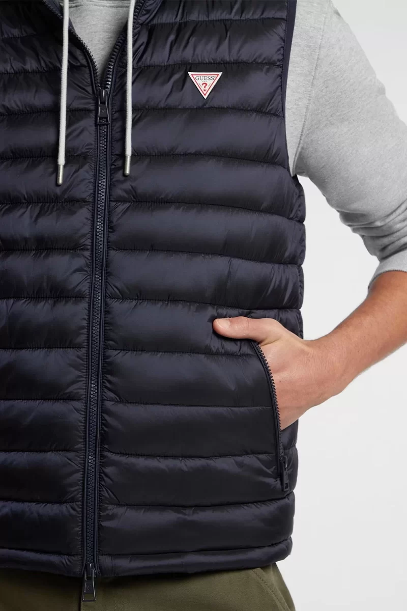 Guess jeans Gj Hooded Puffer Vest Erkek Siyah Yelek M4YN11WG922-A71W