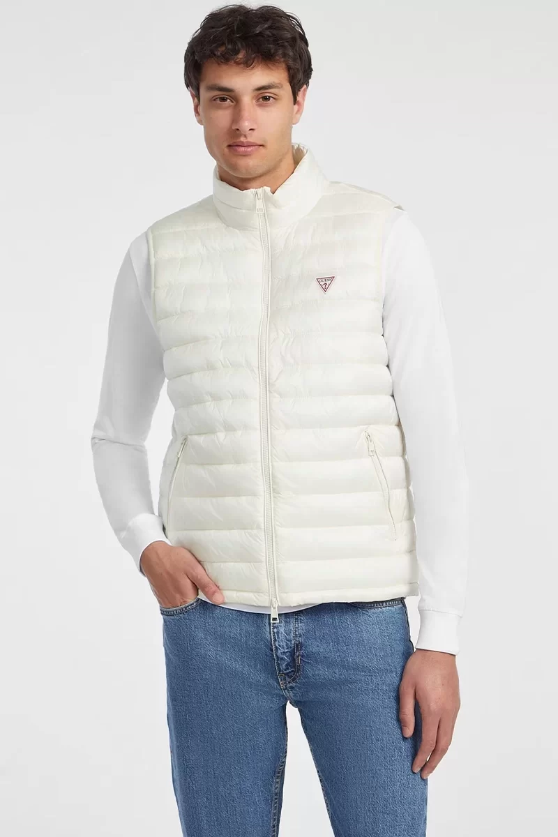Guess Jeans GJ HOODED PUFFER VES Erkek Beyaz Yelek M4YN11WG922-G053