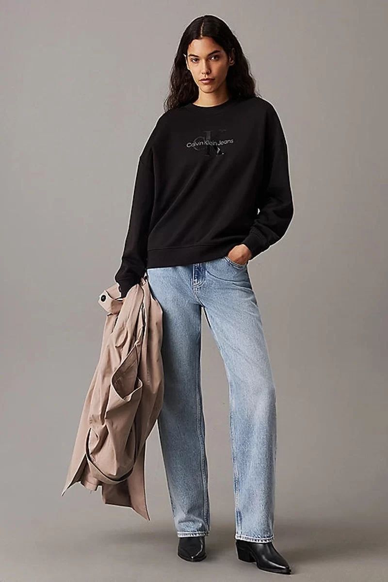 CK Jeans GLOSSY MONOLOGO REGULAR CREWNECK Kadın  Sweatshirt J20J224724-BEH