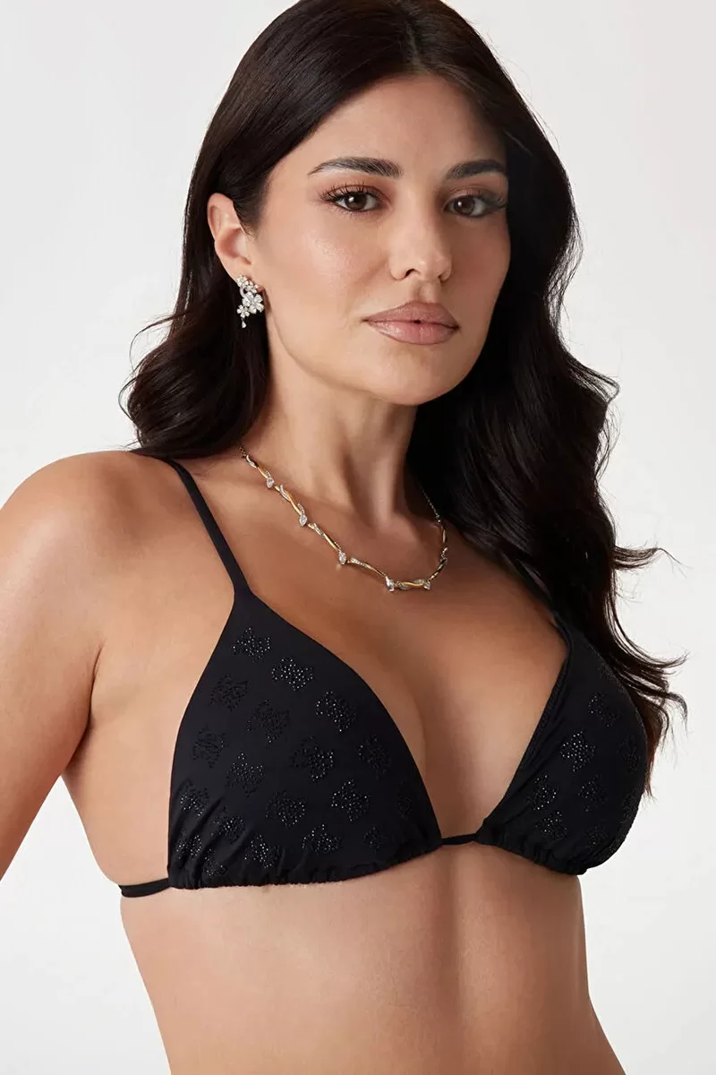 Guess 4G Rhınestone Trıangle Rem Pad Kadın Siyah Bikini E5GJ13MC040-JBLK